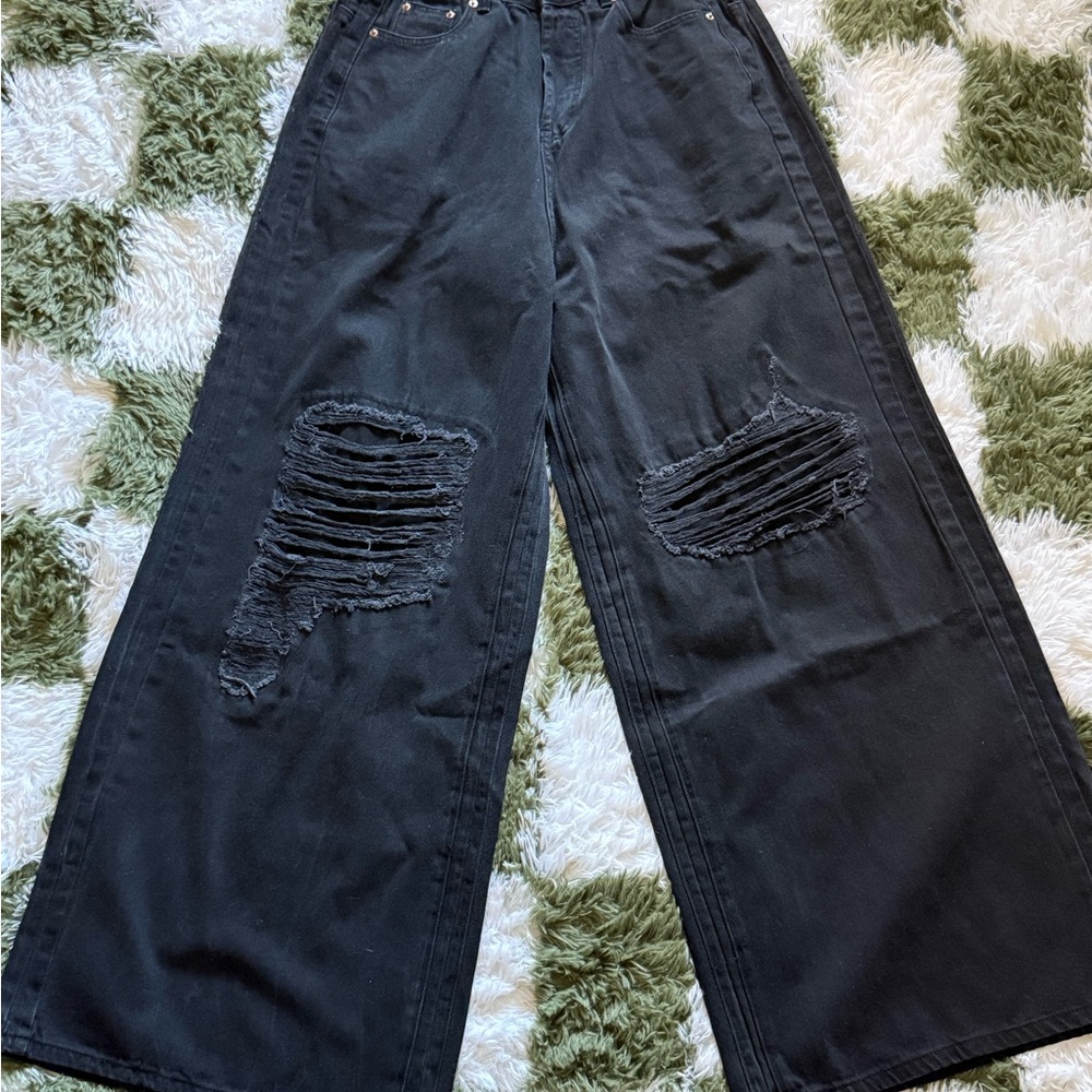 Vetements Black Distressed Wide-Leg Jeans